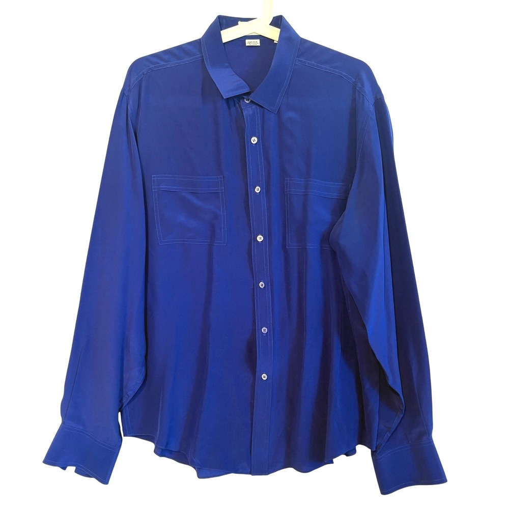 Vintage Saks Fifth Avenue Womens Blue 100% Silk Long Sleeve Button Shirt Size L